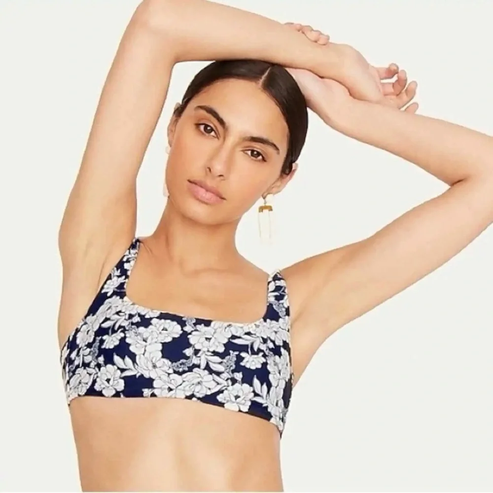 J. Crew Squareneck Bikini Top in Navy and White Magnolia Floral Size 3X NWT - Picture 2 of 8